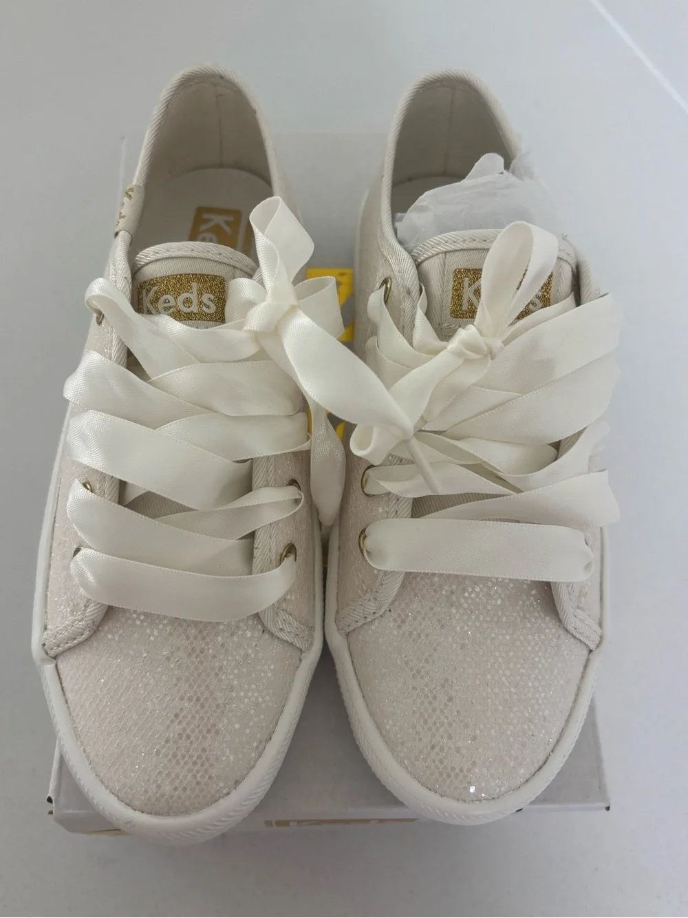 Keds Kids Satin Lace-Up Sneakers - Ivory Glitter